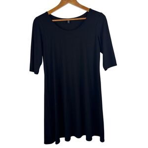 Eileen Fisher Small Black Viscose Lyrca Short‎ Sleeve Round Neck Jersey Dress